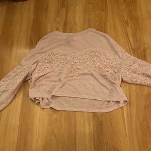 Long sleeve bay pink lace sweater crop